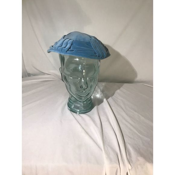Vintage 1930s Blue Suede Womans Beret Hat W/ Pins - Picture 1 of 8